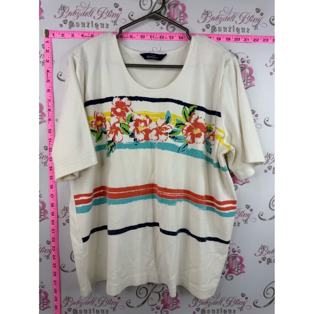 Penningtons T-shirt vintage flowers stripe Cream Floral Stripe Short Sleeve Top
